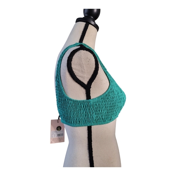 Missguided Teal Smocked bikini top - Picture 4 of 5